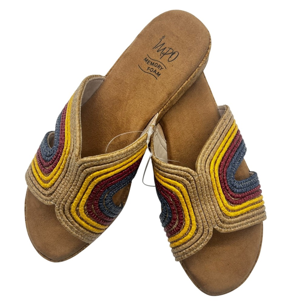 NWOT Impo Blaze Raffia‎ Sandal Memory Foam Cork Wedge Non Skid Slip On 7 1/2 M